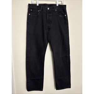 Levis 501 Jeans Mens 34x32 Black Faded Denim Pants Button Fly Dark Wash Workwear